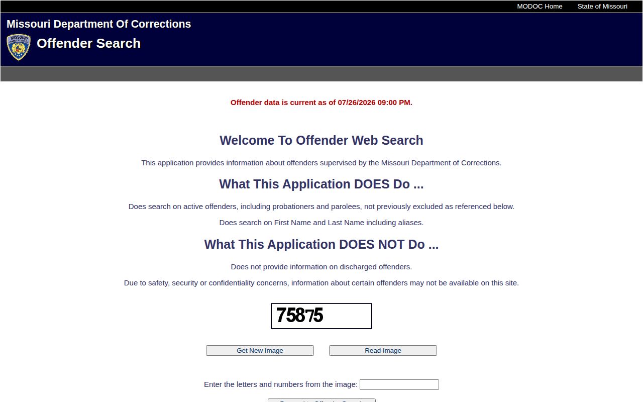 MODOC active offender search limits for Cape Girardeau County releases