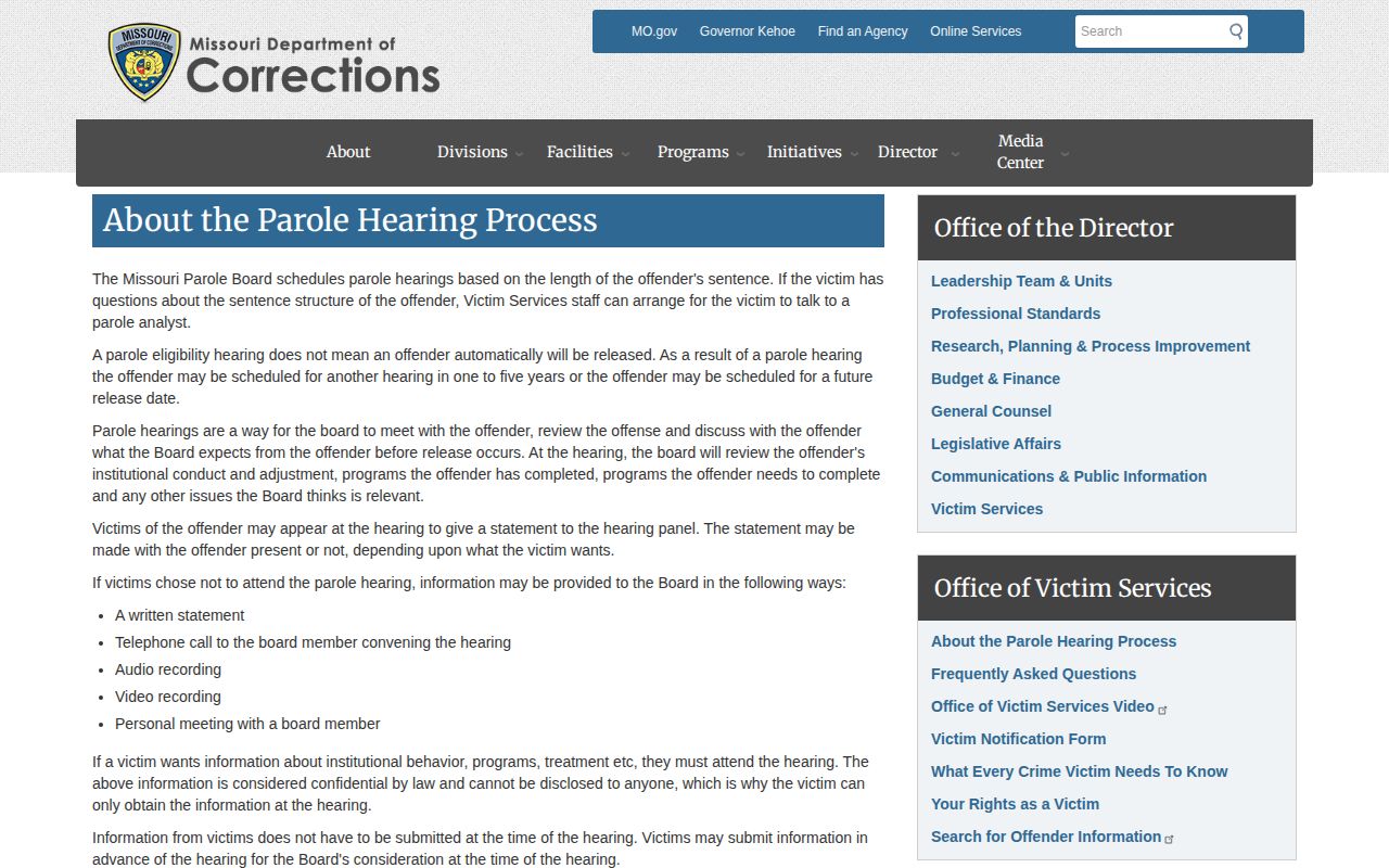 Missouri Parole Board hearing process and decision timing guidance