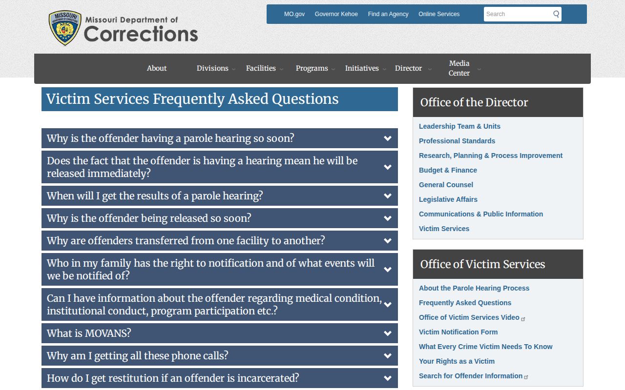 MODOC MOVANS scheduled release information and telephone PIN guidance
